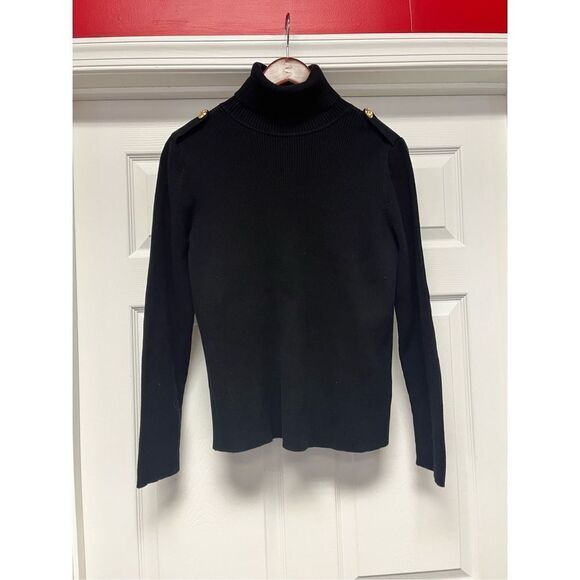 Lauren Ralph Lauren Black Ribbed Military Button Style Turtleneck Sweater sz XL - Picture 1 of 7